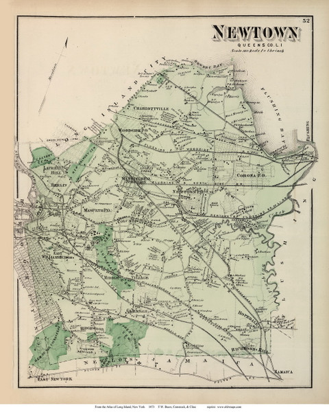 Newtown, New York 1873 Old Town Map Reprint - Queens Co. (Suffolk Atlas) Newtown, New York 1873 Old Town Map Reprint - Queens Co. (Suffolk Atlas)