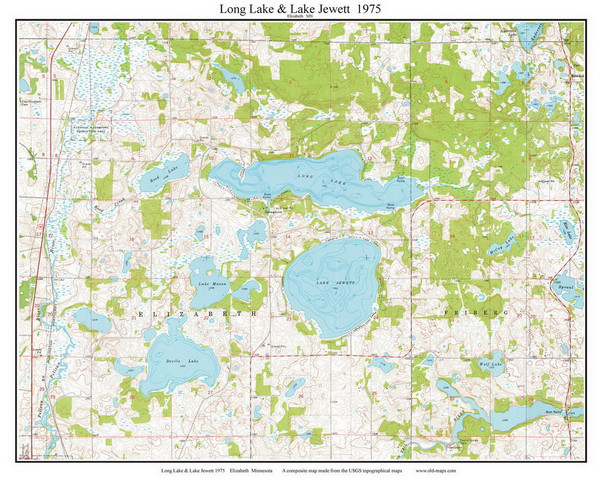 Long Lake & Lake Jewett 1975 - Custom USGS Old Topo Map - Minnesota - DTL - North Long Lake & Lake Jewett 1975 - Custom USGS Old Topo Map - Minnesota - DTL - North