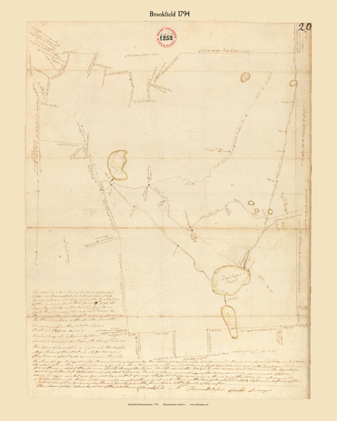 Brookfield, Massachusetts 1794 Old Town Map Reprint - Roads Place Names  Massachusetts Archives
