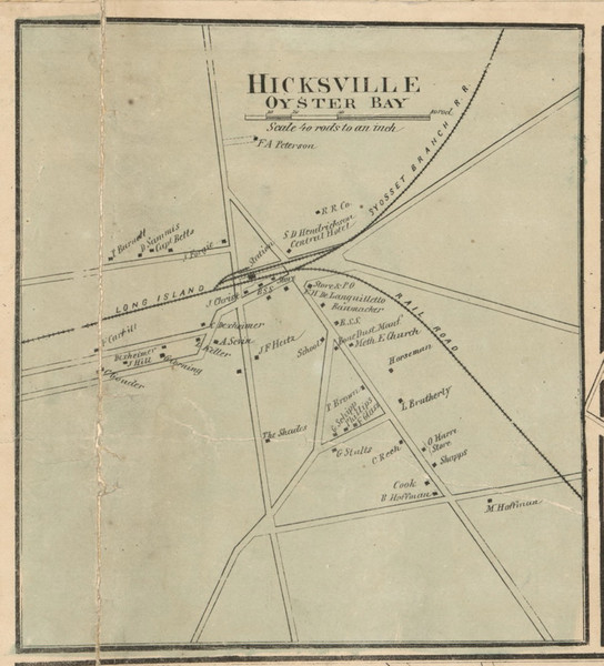 Hicksville - Oyster Bay, New York 1859 Old Town Map Custom Print - Queens Co.