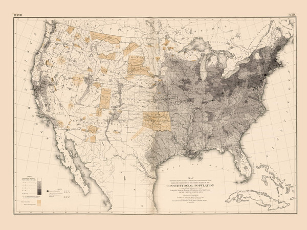 Populataion of the United States 1870 - Walker 1870 9th Census Atlas - USA Atlases