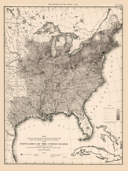 Population of the United States 1860 - Walker 1870 9th Census Atlas Eastern - USA Atlases