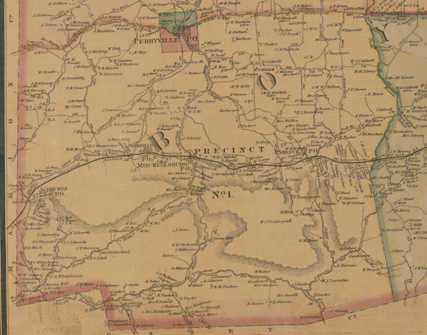 Precinct 1 (Mitchellsburg/Mitchelsburg,  Parksville, Perryville, Aliceton) - Boyle County, Kentucky 1876 Old Town Map Custom Print - Boyle Co.