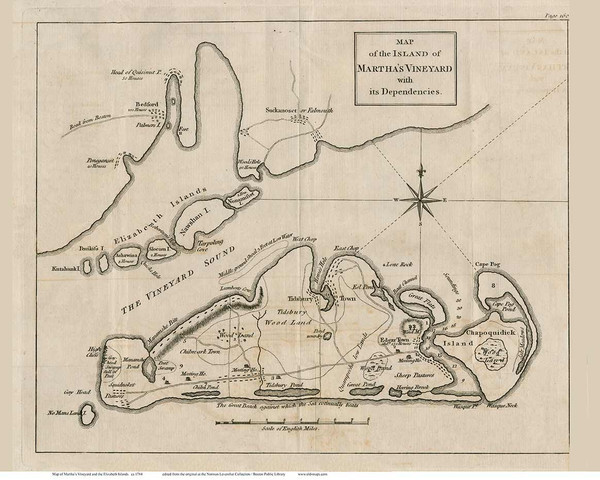 Martha's Vineyard 1784 de Crevecour - Old Map Custom Print 1-Town