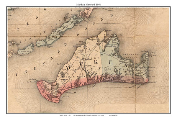 Martha's Vineyard 1861 H.F. Walling - Old Map Custom Print 1-Town