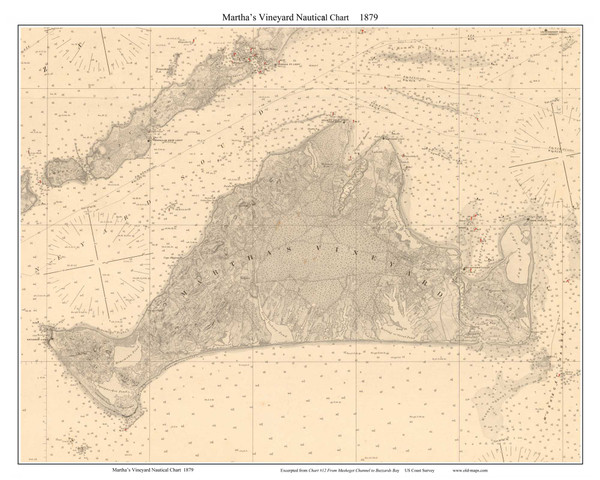 Martha's Vineyard Nautical Chart 1879 US Coast Survey - Old Map Custom Print 1-Town