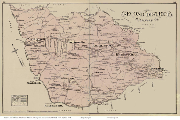 Second District - Powhattan, Harrisonville, Randallstown, Maryland Baltimore Co. 1878 Old Map Reprint - Anne Arundel County Atlas