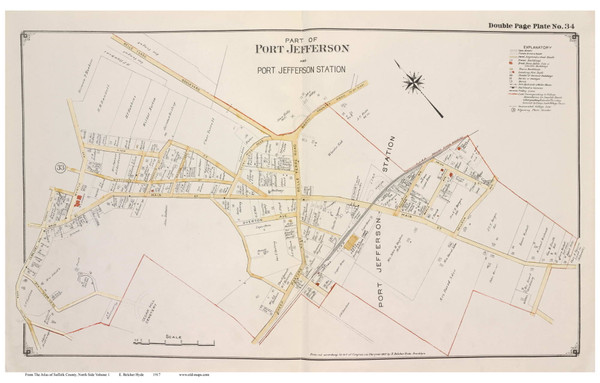 Port Jefferson Station - Brookhaven, New York 1917 Old Map Reprint - Suffolk Co. North Vol. 1 - 34