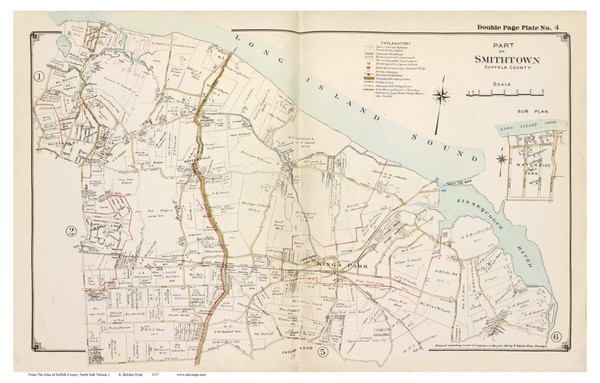 Smithtown and Huntington Towns (North), New York 1917 Old Map Reprint - Suffolk Co. North Vol. 1 - 4