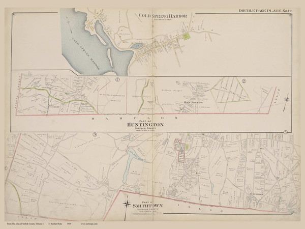 Cold Spring Harbor, Part of Huntington and Part of Smithtown, New York 1909 - Old Town Map Reprint - Suffolk Co. Atlas North Vol. 2 Page 14