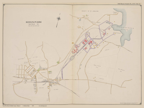 Kings Park, New York 1909 - Old Town Map Reprint - Suffolk Co. Atlas North Vol. 2 Page 21