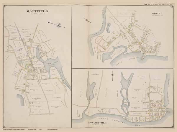 Mattituck, Orient, New Suffolk, New York 1909 - Old Town Map Reprint - Suffolk Co. Atlas North Vol. 2 Page 27