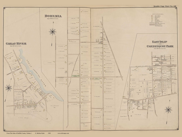 Great River, Bohemia, East Islip and Connetquot Park, New York 1902 - Old Town Map Reprint - Suffolk Co. Atlas South Vol. 1 Page 13