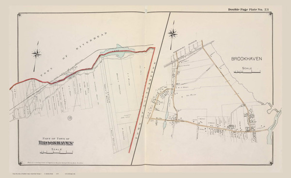 Brookhaven Village, New York 1915 Old Map Reprint - Suffolk Co. Atlas South Vol. 1 - 13