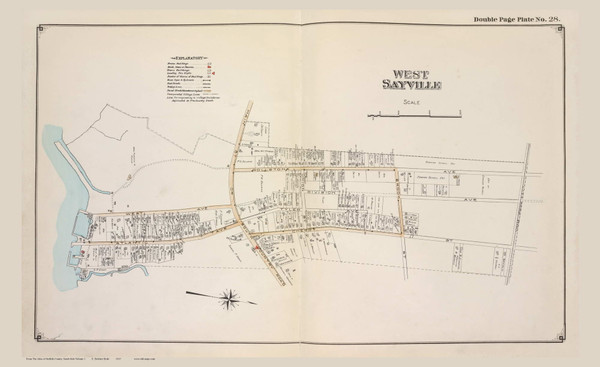 West Sayville - Islip, New York 1915 Old Map Reprint - Suffolk Co. Atlas South Vol. 1 - 28