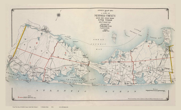 Index 1, Southampton, New York 1916 Old Map Reprint - Suffolk Co. Atlas South Vol. 2 - 0