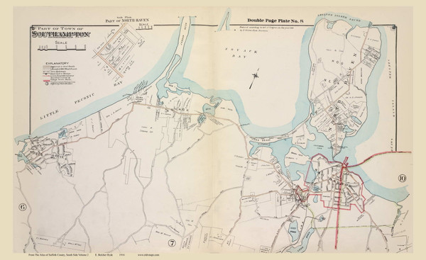 Southampton Town (part of) including North Haven, New York 1916 Old Map Reprint - Suffolk Co. Atlas South Vol. 2 - 8 Southampton Town (part of) including North Haven, New York 1916 Old Map Reprint - Suffolk Co. Atlas South Vol. 2 - 8