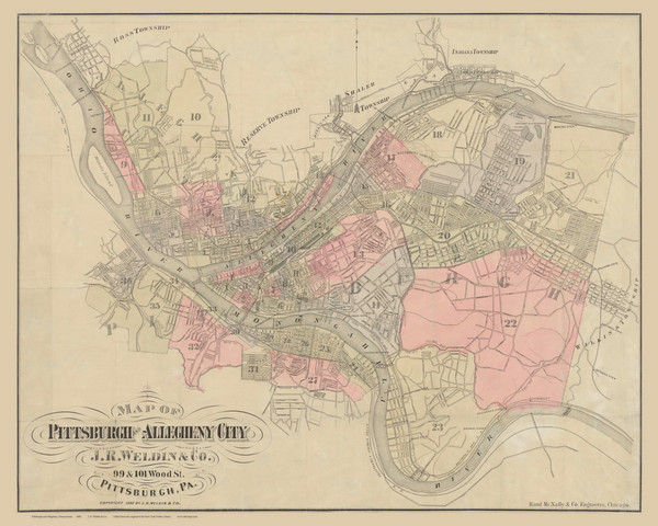 Pittsburgh 1882 - Old Map Reprint PA Cities