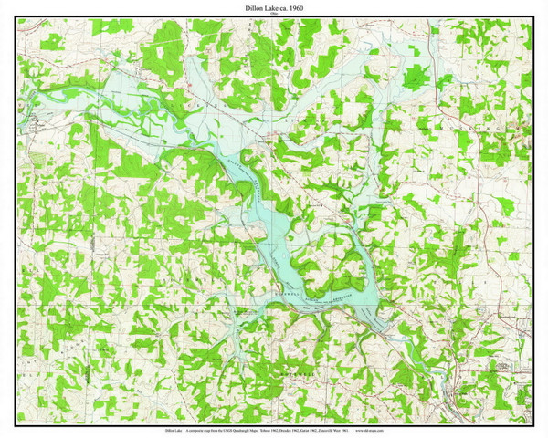 Dillon Lake 1960 - Custom USGS Old Topo Map - Ohio