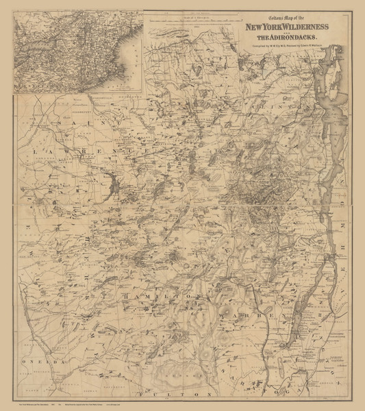 Adirondack Wilderness 1882 - Old Map Reprint NY Regional