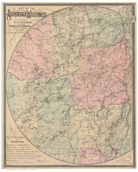 Adirondack Wilderness 1888 - Old Map Reprint NY Regional