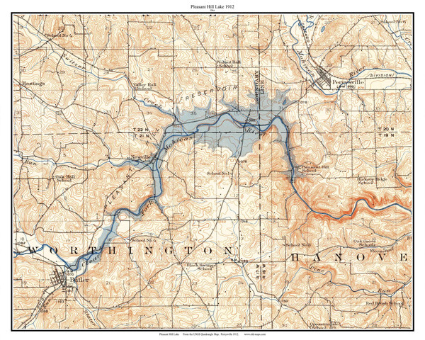 Pleasant Hill Lake 1912 - Custom USGS Old Topo Map - Ohio
