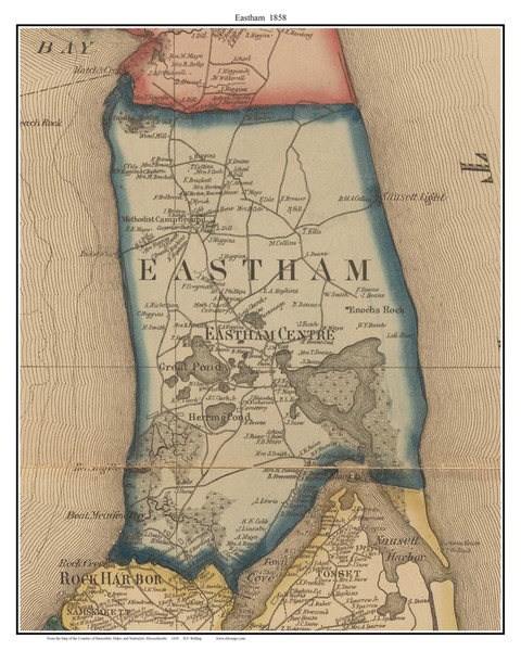 Eastham Massachusetts 1858 Old Town Map Custom Print - Barnstable Co.