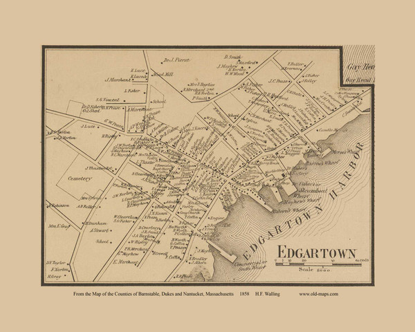 Edgartown Village - Massachusetts 1858 Old Town Map Custom Print - Dukes Co.
