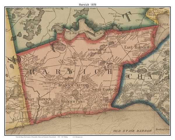 Harwich Massachusetts 1858 Old Town Map Custom Print - Barnstable Co.