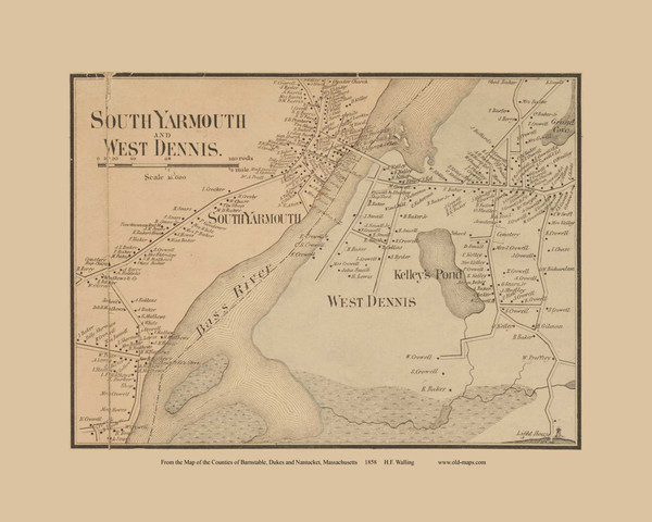 South Yamouth and West Dennis Villages - Massachusetts 1858 Old Town Map Custom Print - Barnstable Co. South Yamouth and West Dennis Villages - Massachusetts 1858 Old Town Map Custom Print - Barnstable Co.