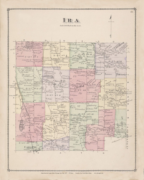 Ira, New York 1875 - Old Town Map Reprint - Cayuga Co. Atlas 31