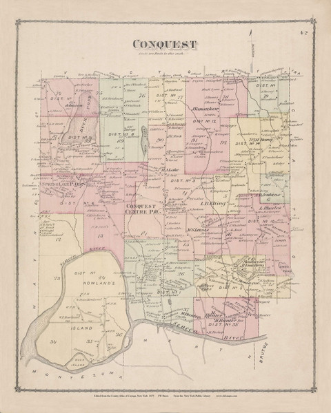 Conquest, New York 1875 - Old Town Map Reprint - Cayuga Co. Atlas 42