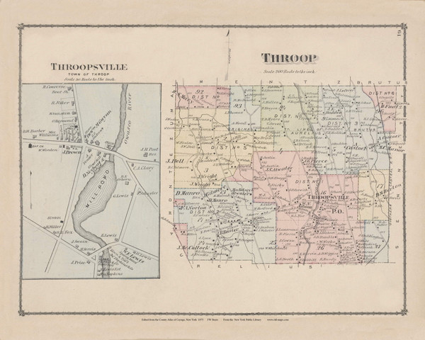 Throop Throopsville, New York 1875 - Old Town Map Reprint - Cayuga Co. Atlas 61