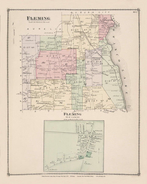 Fleming , New York 1875 - Old Town Map Reprint - Cayuga Co. Atlas 102 Fleming , New York 1875 - Old Town Map Reprint - Cayuga Co. Atlas 102