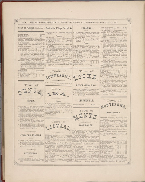 Merchants & Manufacturers & Farmers by Town - Fleming - Montezuma, New York 1875 - Old Town Map Reprint - Cayuga Co. Atlas 145