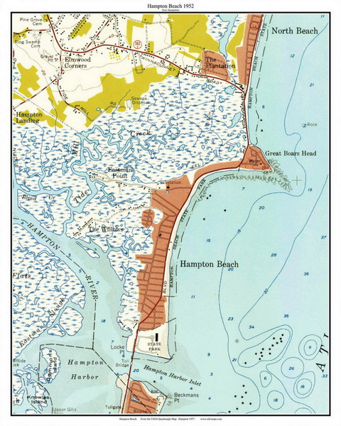 Hampton Beach 1952 - Custom USGS Old Topo Map - New Hampshire