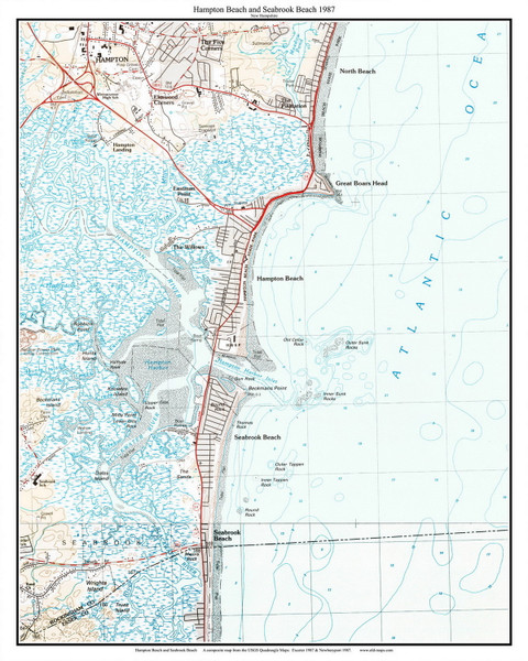 Hampton Beach and Seabrook Beach 1987 - Custom USGS Old Topo Map - New Hampshire Hampton Beach and Seabrook Beach 1987 - Custom USGS Old Topo Map - New Hampshire