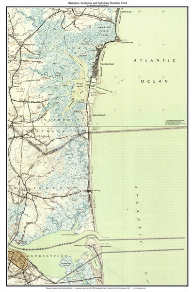 Hampton, Seabrook and Salisbury Beaches 1944 - Custom USGS Old Topo Map - New Hampshire