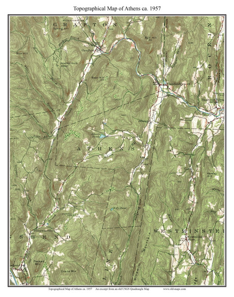 Athens 1957 - Custom USGS Old Topo Map - Vermont