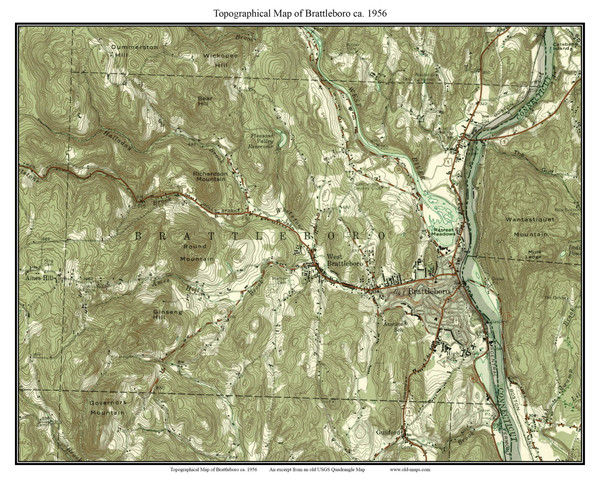 Brattleboro 1956 - Custom USGS Old Topo Map - Vermont