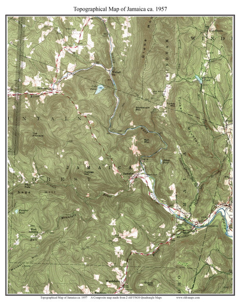Jamacia 1957 - Custom USGS Old Topo Map - Vermont Jamacia 1957 - Custom USGS Old Topo Map - Vermont