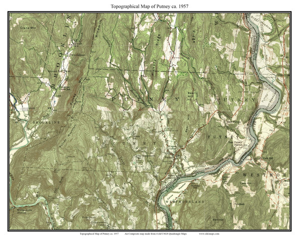 Putney 1957 - Custom USGS Old Topo Map - Vermont