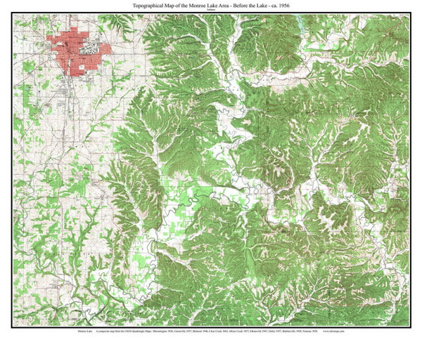 Monroe Lake Area 1956 - Custom USGS Old Topo Map - Indiana