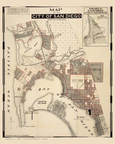 San Diego 1894 Beasley - Old Map Reprint - California Cities San Diego 1894 Beasley - Old Map Reprint - California Cities