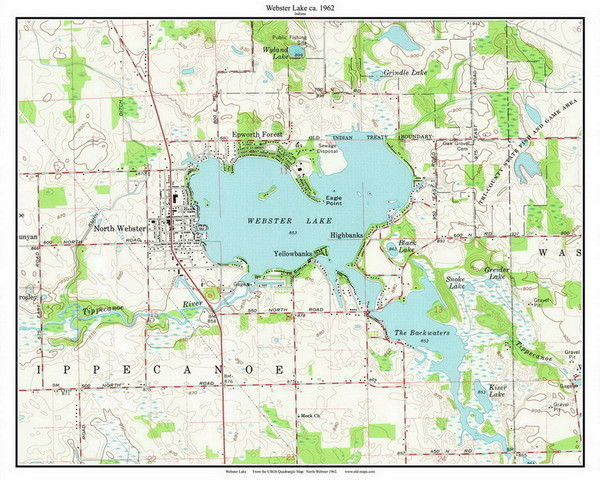 Webster Lake 1962 - Custom USGS Old Topo Map - Indiana