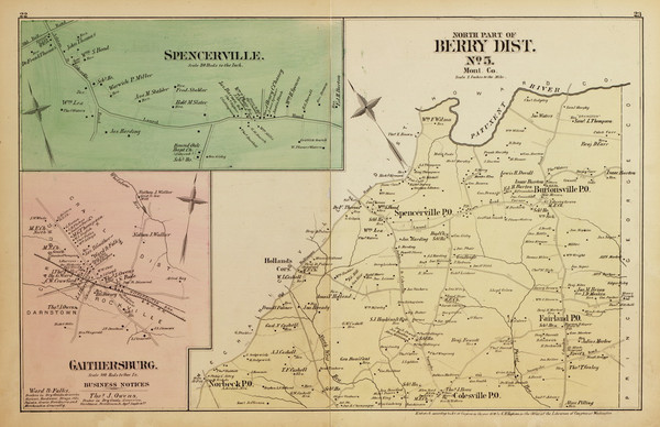 Berry District No.5 (North) - Gaithersburgh (inset), Spencerville, Burtonville, Fairland, etc., Maryland 1879 Old Map Reprint - Montgomery Co.