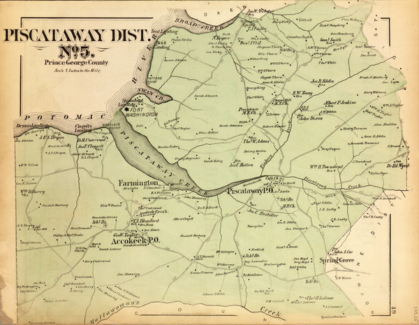 Piscataway District No. 5 - Farmington, Accokeek, Piscataway, Spring Grove, etc., Maryland 1879 Old Map Reprint - Prince George Co. (Montgomery MD Atlas)