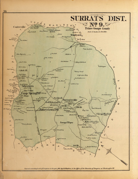Surrats District No. 9 - Camp Spring, Allentown, Robeystown, Surratsville, etc., Maryland 1879 Old Map Reprint - Prince George Co. (Montgomery MD Atlas)