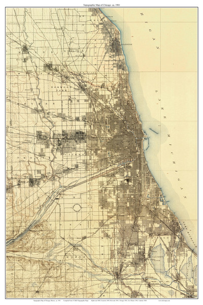 Chicago 1901 - Custom USGS Old Topographic Map - Illinois