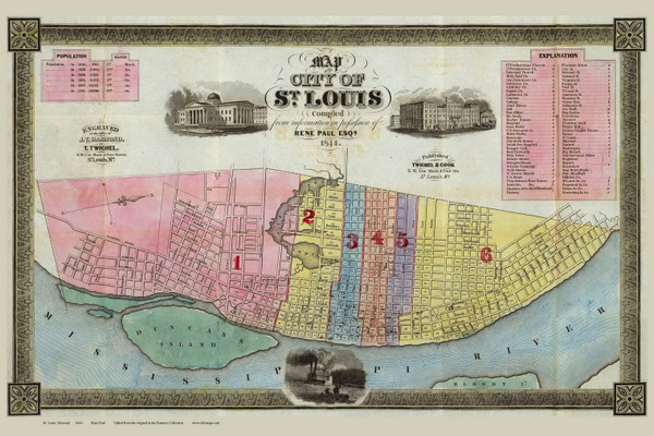 St. Louis 1844 Paul - Old Map Reprint - Missouri Cities